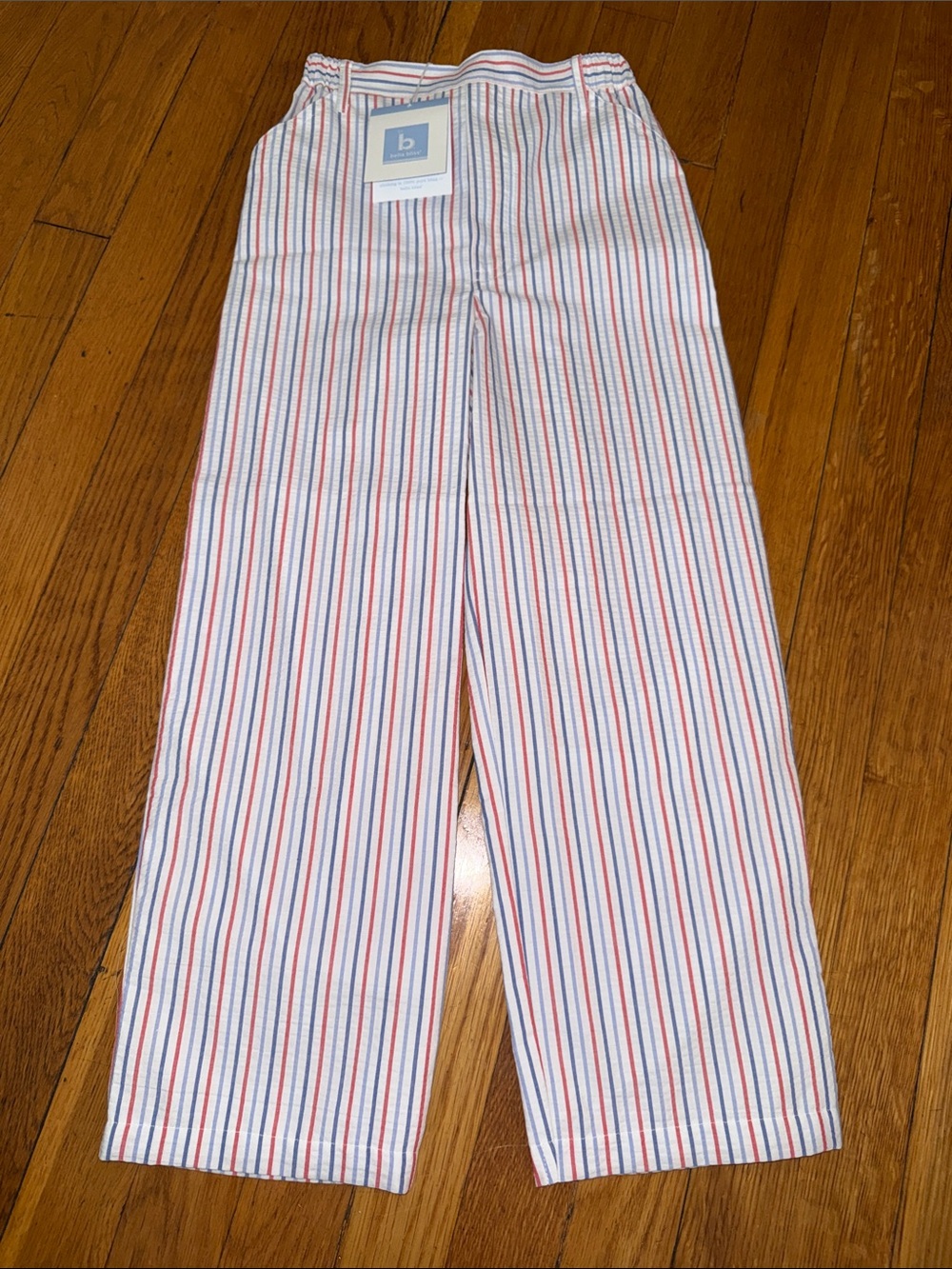 NWT Bella Bliss Americana seersucker stripe Red & Blue Pull-On Kids Pants 7